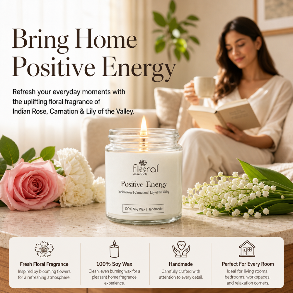 Floral Essentials Positive Energy Soy Wax Candle | Long Lasting Scented Candle