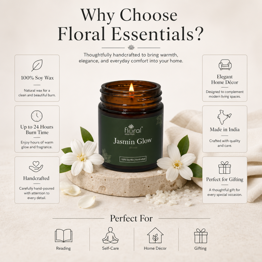 Floral Essentials Jasmine Glow Soy Wax Candle | 24 Hours Burn Time