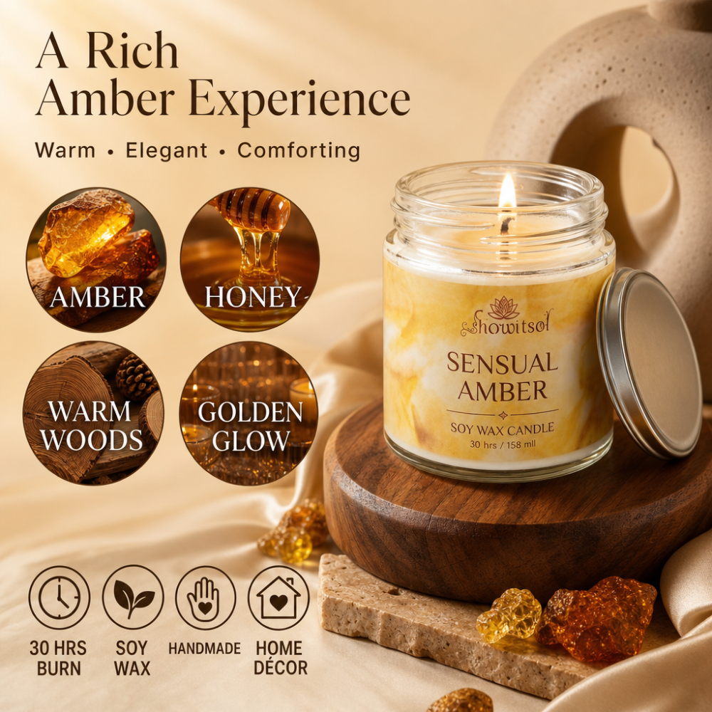 Floral Essentials Sensual Amber Soy Wax Candle | 28 Hours Burn Time