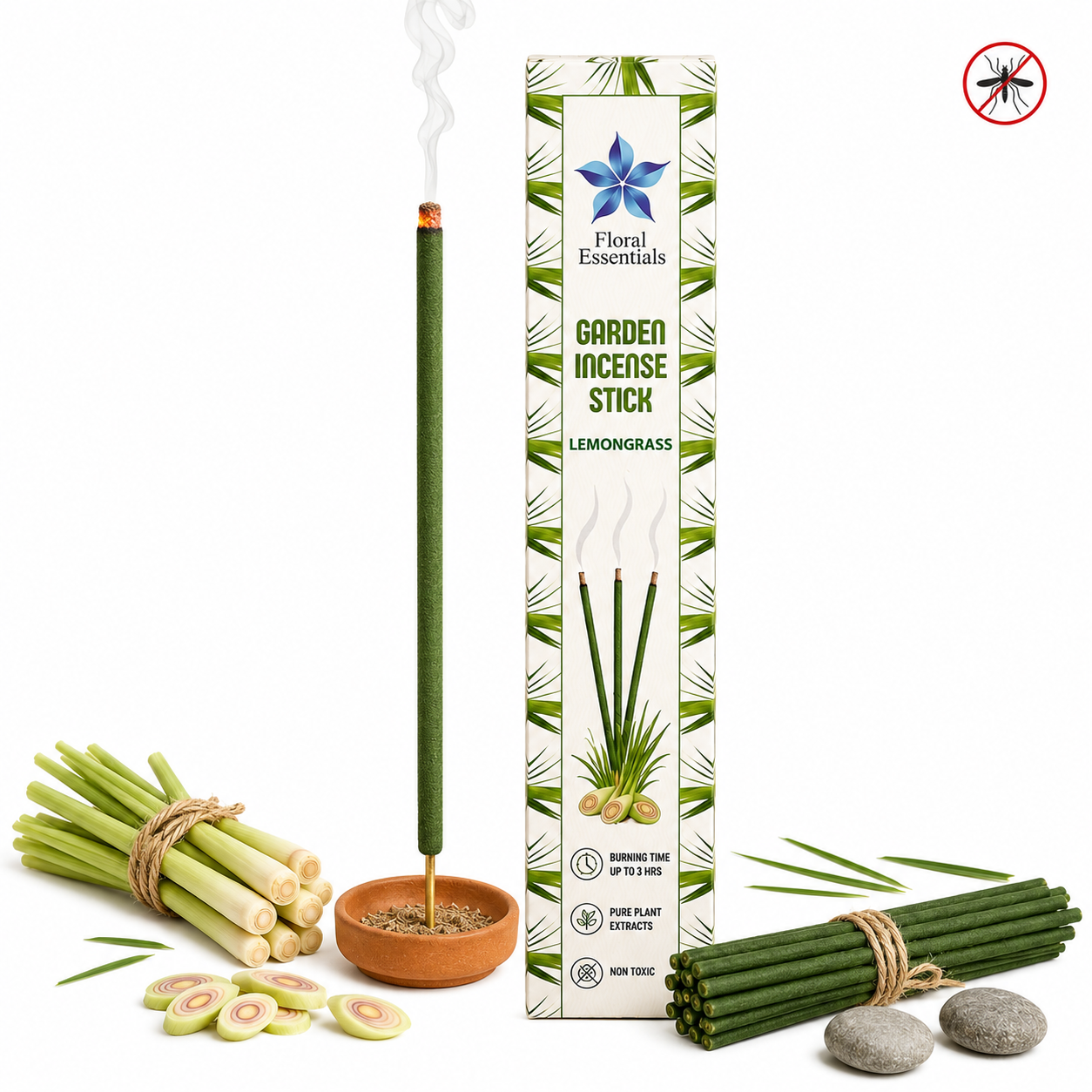 Floral Essentials Lemongrass Mosquito Repellent Incense Sticks | Herbal Outdoor Agarbatti