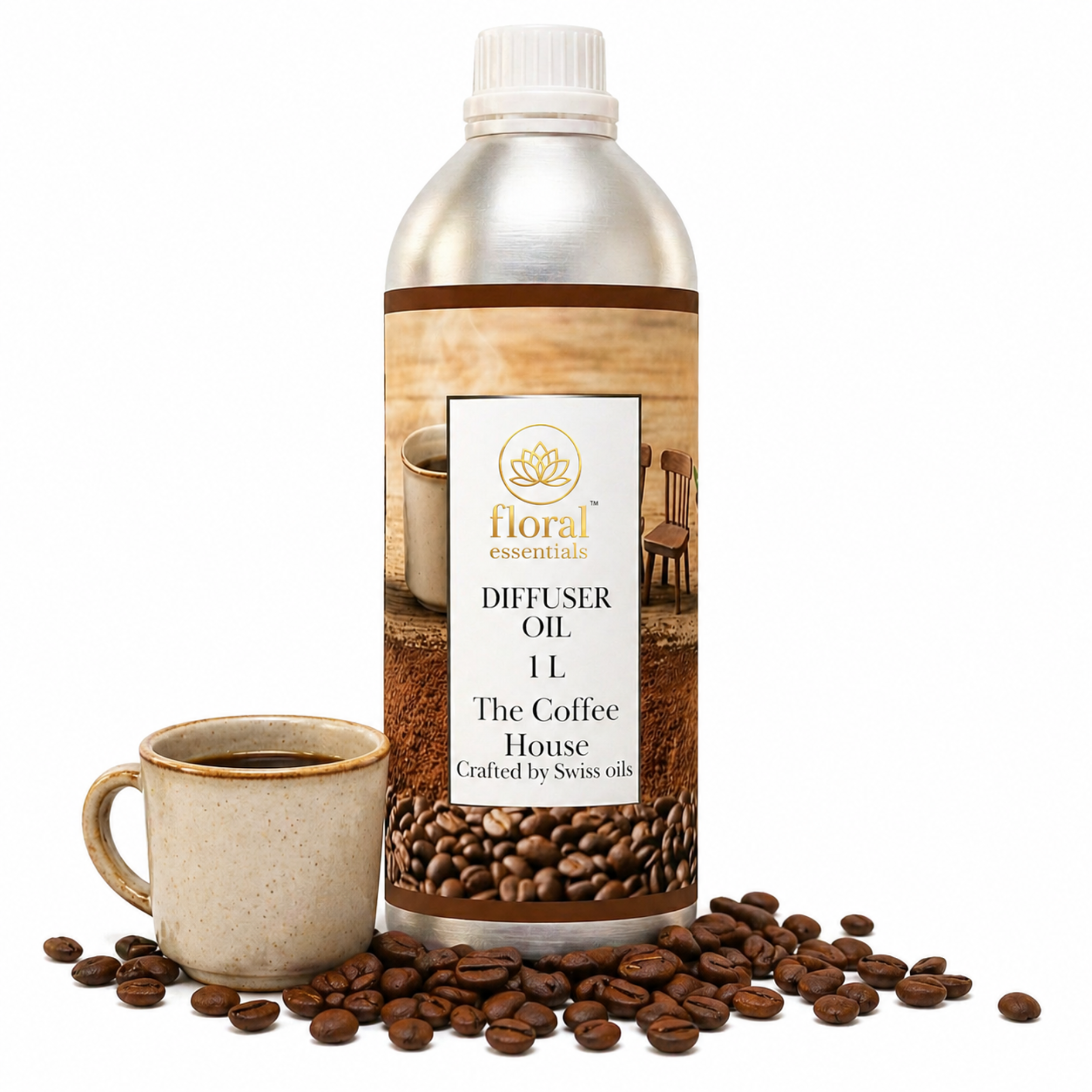 Floral Essentials The Coffee House Diffuser Oil 1L | Warm Coffee Aroma Oil for Diffusers