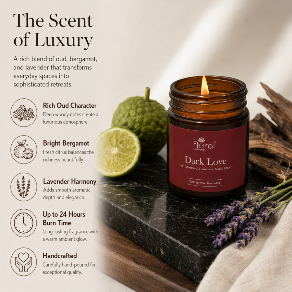 Floral Essentials Dark Love Soy Wax Candle | 24 Hours Burn Time