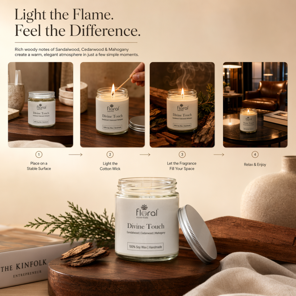 Floral Essentials Divine Touch Soy Wax Candle | 28 Hours Burn Time