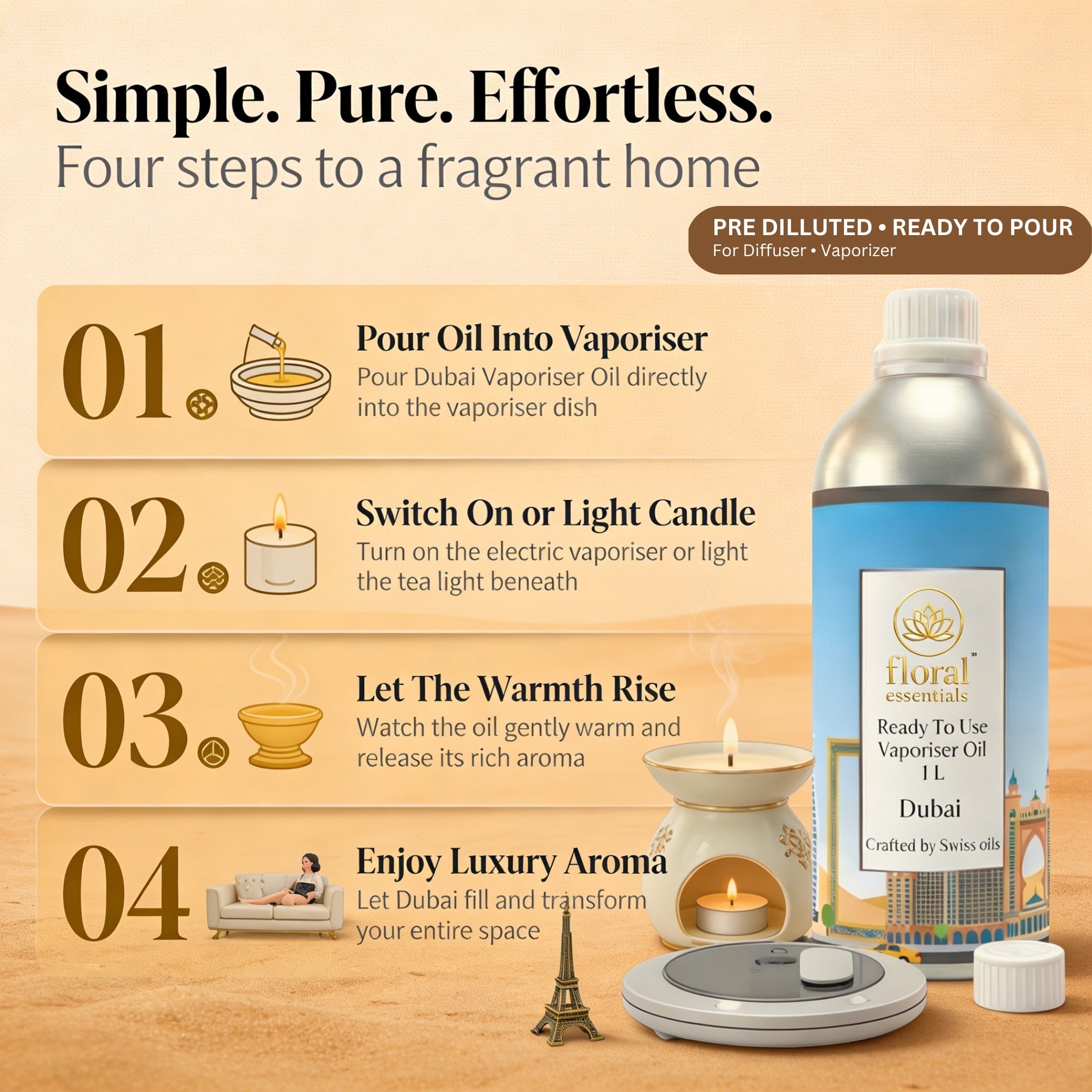 Floral Essentials Dubai Vaporiser Oil 1L | Ready to Use Aroma Oil
