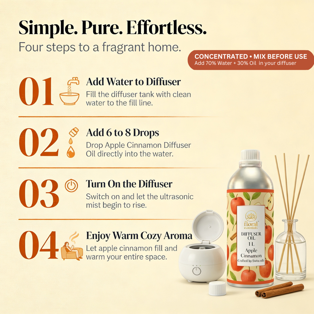 Floral Essentials Apple Cinnamon Diffuser Oil 1L | Warm Spiced Aroma Oil