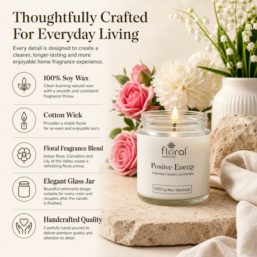 Floral Essentials Positive Energy Soy Wax Candle | Long Lasting Scented Candle