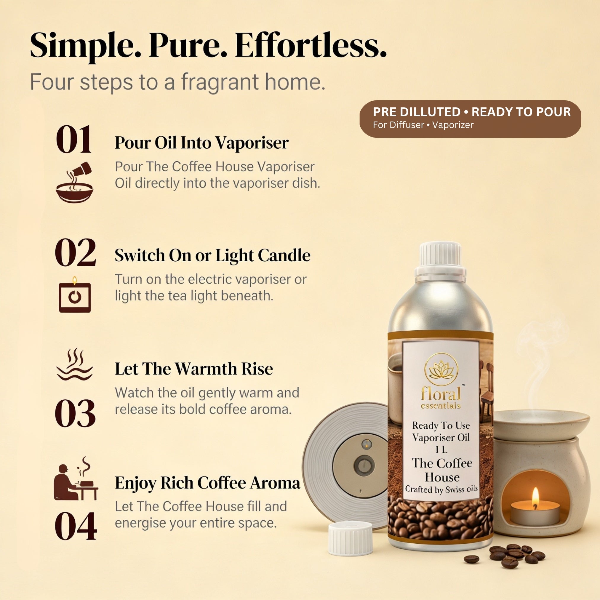 Floral Essentials Coffee House Vaporiser Oil 1L | Ready to Use Aroma Oil