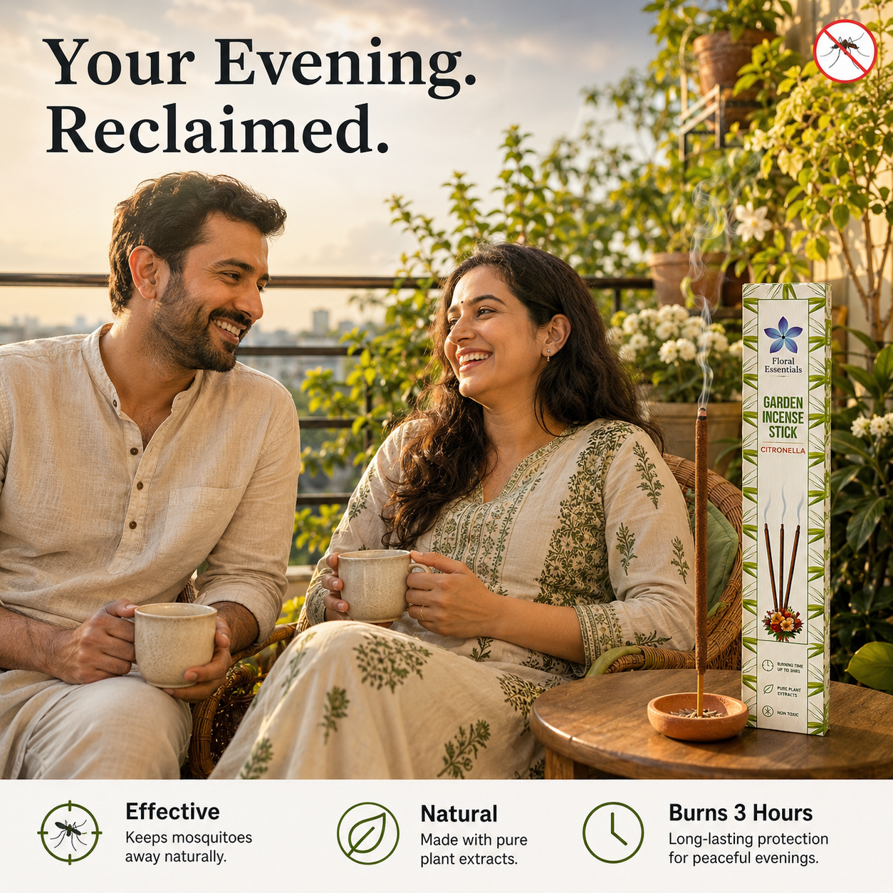 Floral Essentials Citronella Mosquito Repellent Agarbatti | Herbal Outdoor Incense Sticks