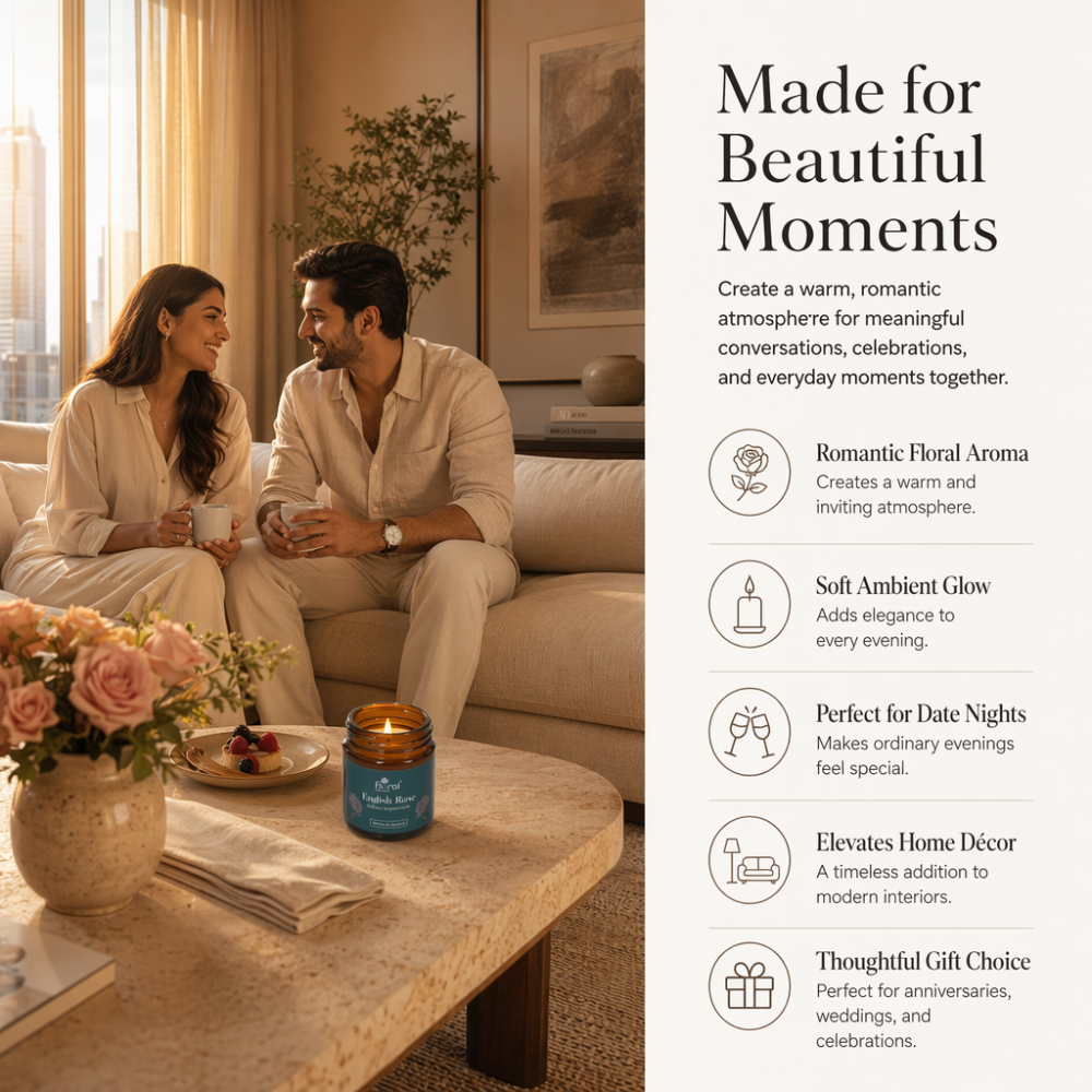 Floral Essentials English Rose Soy Wax Candle | 24 Hours Burn Time