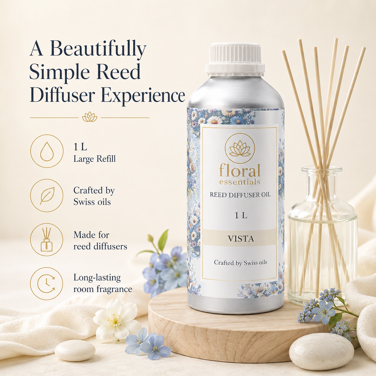 Floral Essentials Vista Reed Diffuser Oil 1L | Swiss Fragrance Oil