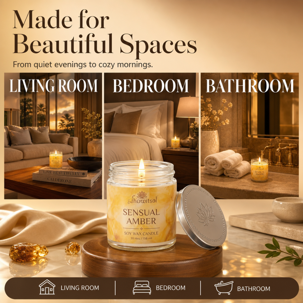Floral Essentials Sensual Amber Soy Wax Candle | 28 Hours Burn Time