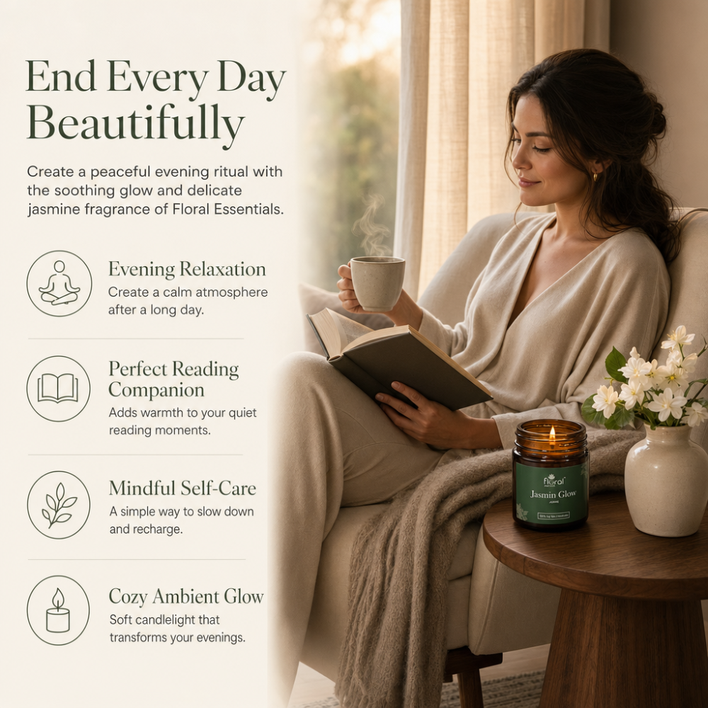 Floral Essentials Jasmine Glow Soy Wax Candle | 24 Hours Burn Time