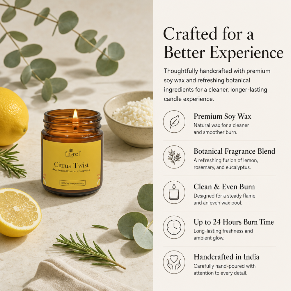 Floral Essentials Citrus Twist Soy Wax Candle | 24 Hours Burn Time