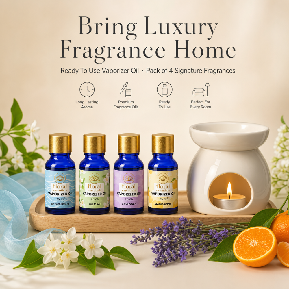 Floral Essentials 4-Pack 15ml Vaporiser Oils | Ocean Breeze, Jasmine, Lavender & Mandarin