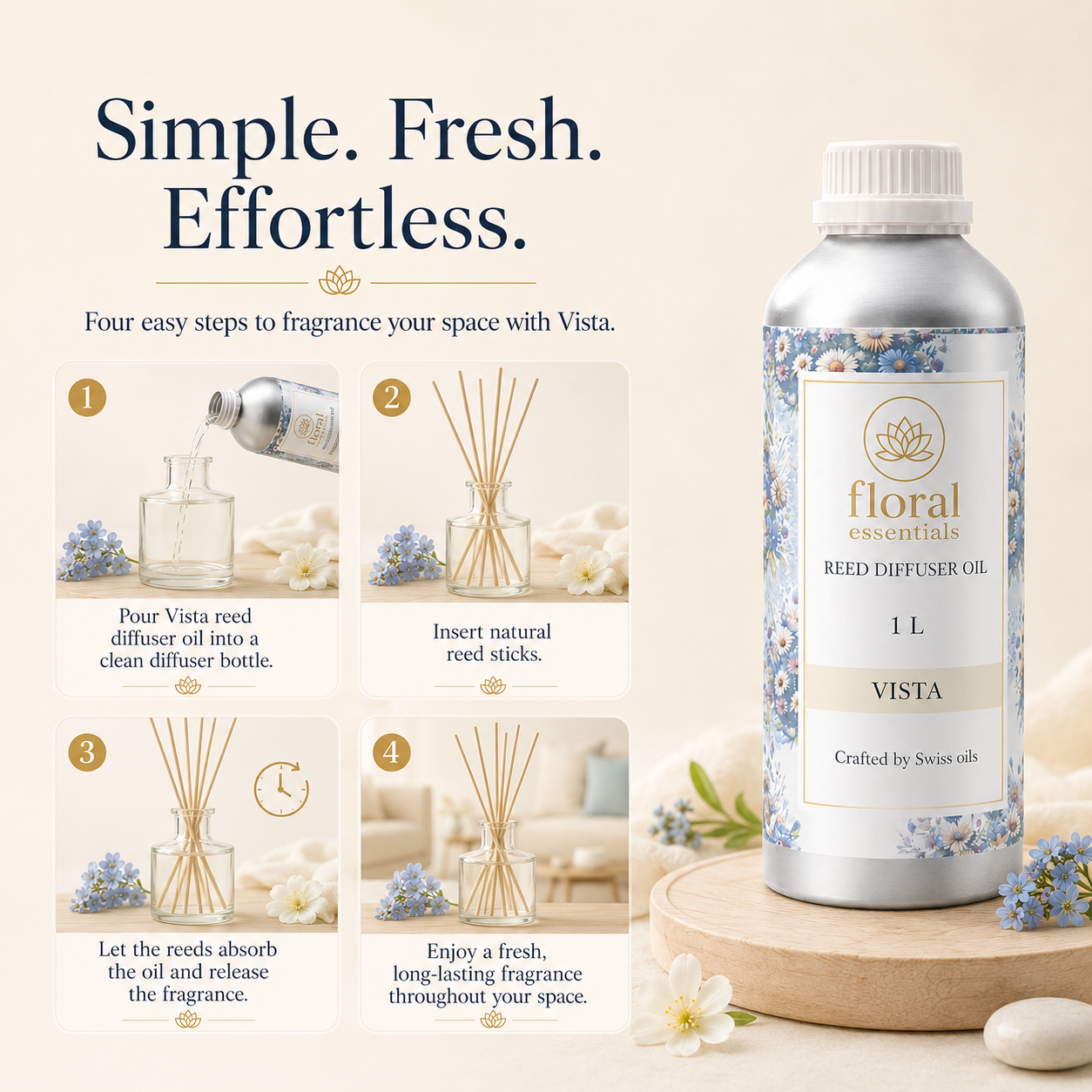 Floral Essentials Vista Reed Diffuser Oil 1L | Swiss Fragrance Oil