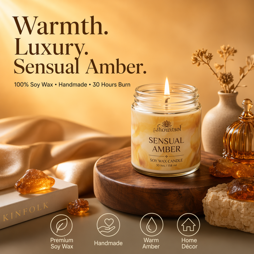 Floral Essentials Sensual Amber Soy Wax Candle | 28 Hours Burn Time