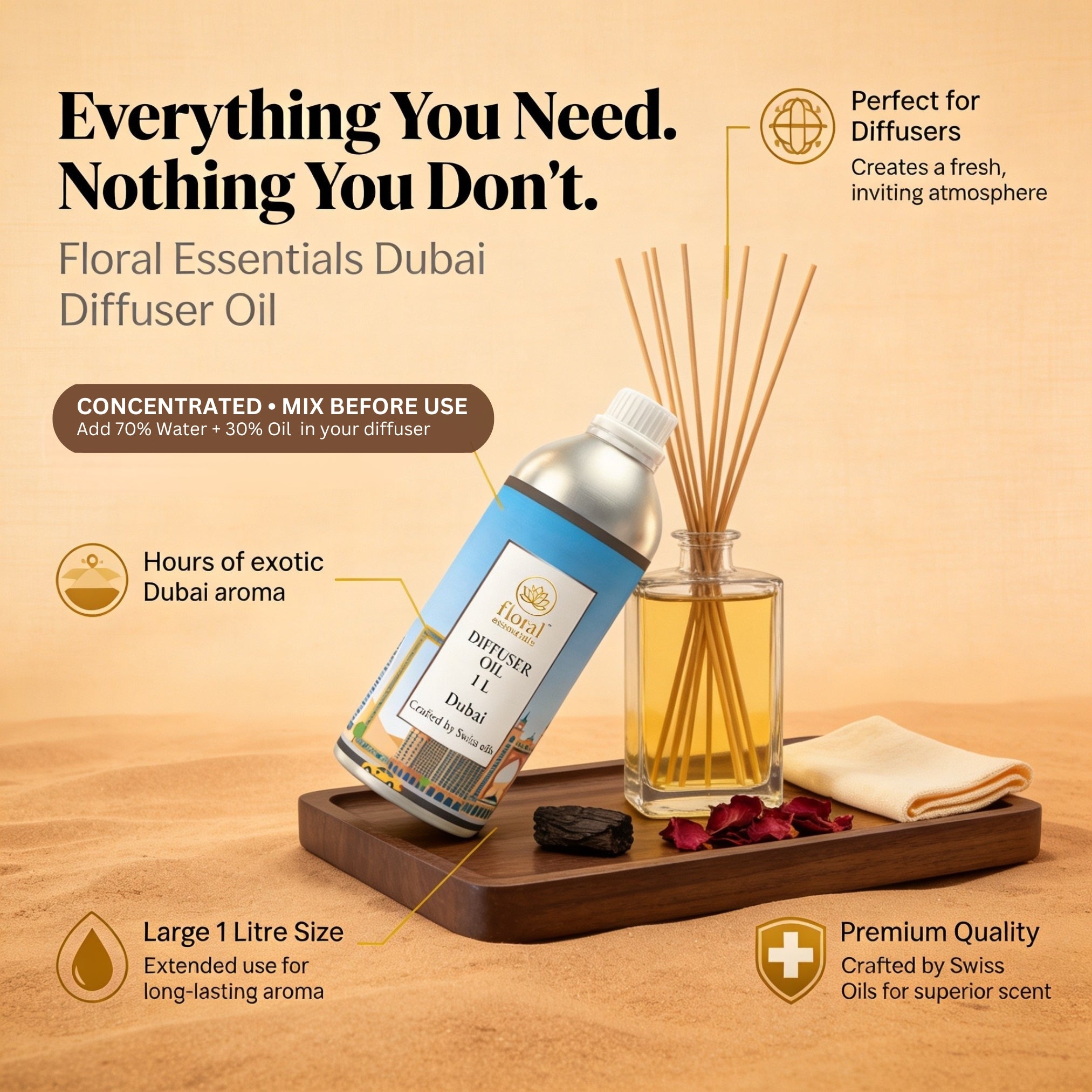 Floral Essentials Dubai Diffuser Oil 1L | Hotel Fragrance Aroma Oil
