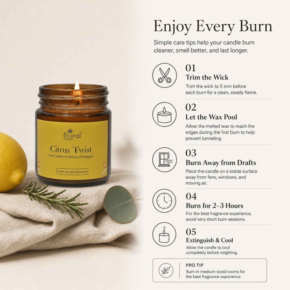 Floral Essentials Citrus Twist Soy Wax Candle | 24 Hours Burn Time