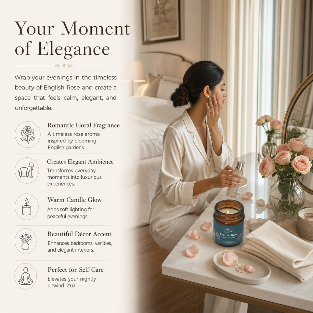 Floral Essentials English Rose Soy Wax Candle | 24 Hours Burn Time