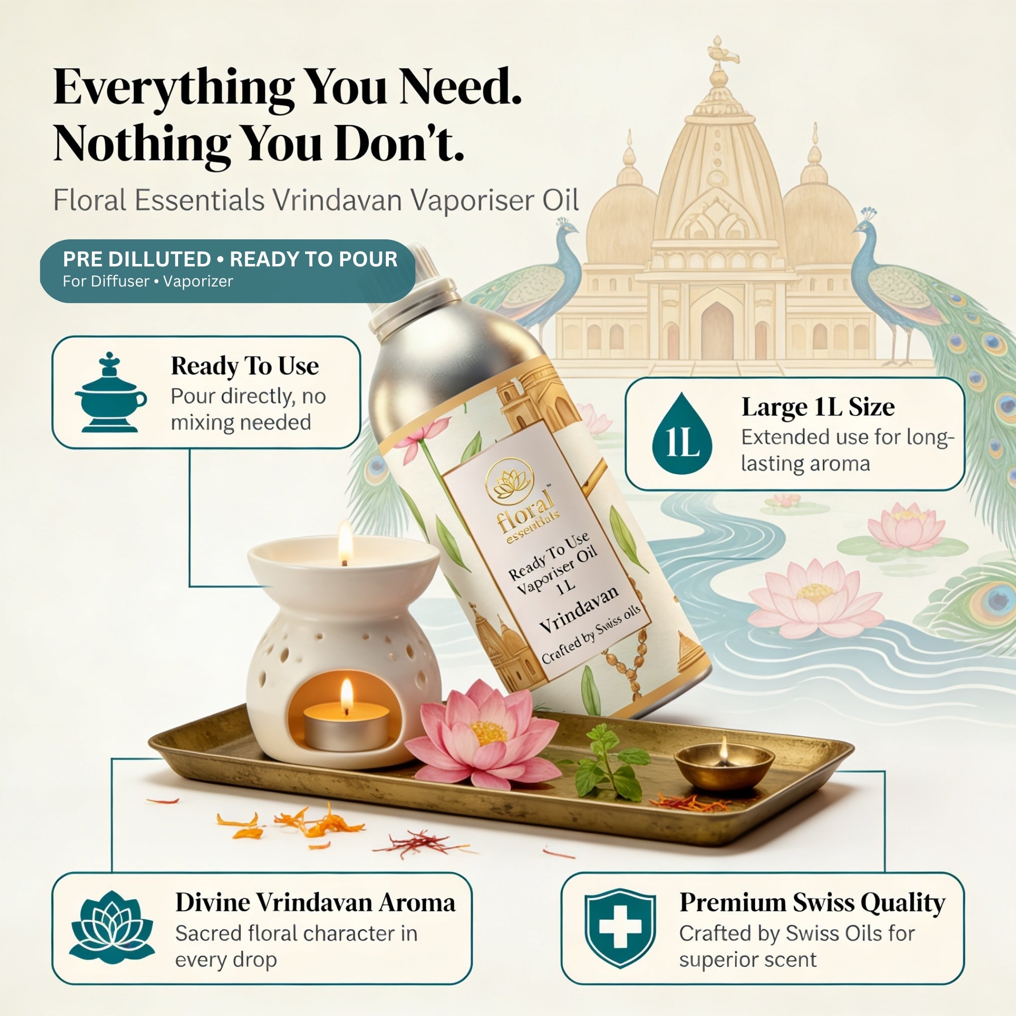 Floral Essentials Vrindavan Vaporiser Oil 1L | Ready to Use Aroma Oil