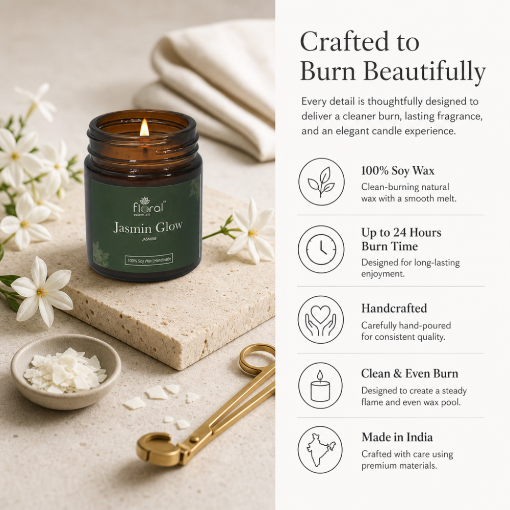 Floral Essentials Jasmine Glow Soy Wax Candle | 24 Hours Burn Time