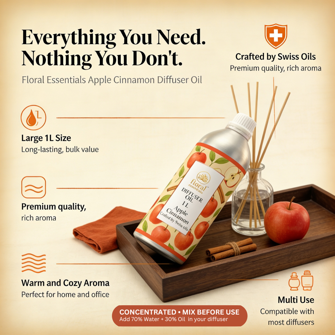 Floral Essentials Apple Cinnamon Diffuser Oil 1L | Warm Spiced Aroma Oil