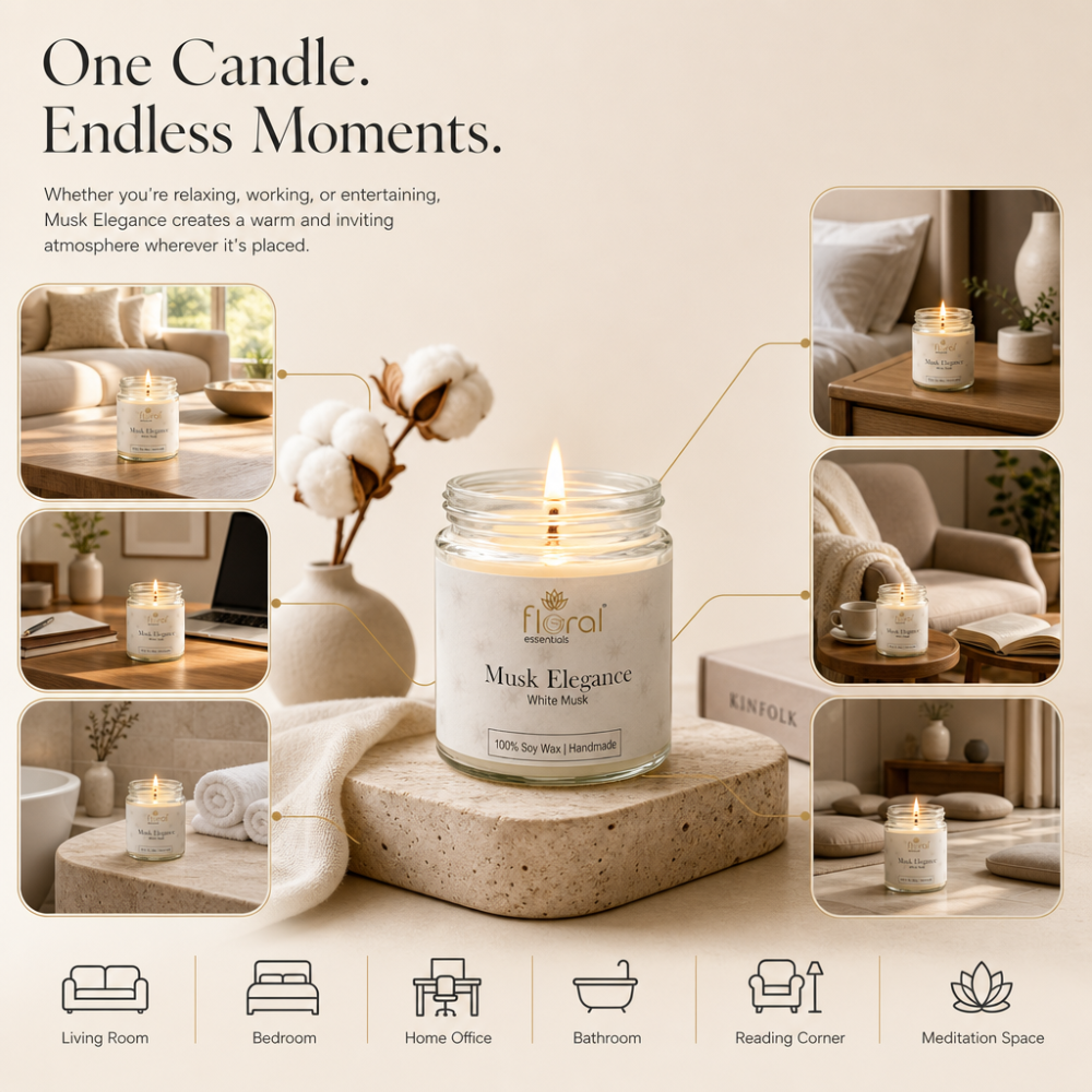 Floral Essentials Musk Elegance Soy Wax Candle | 28 Hours Burn Time