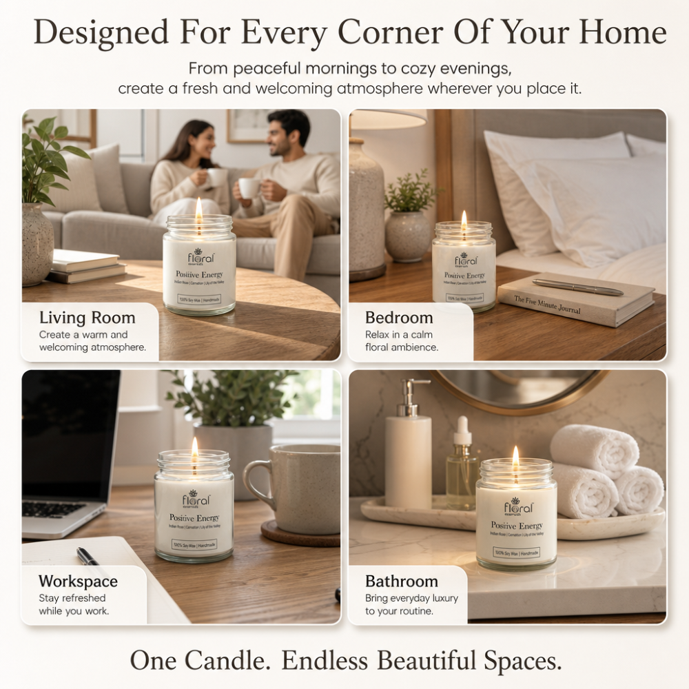 Floral Essentials Positive Energy Soy Wax Candle | Long Lasting Scented Candle