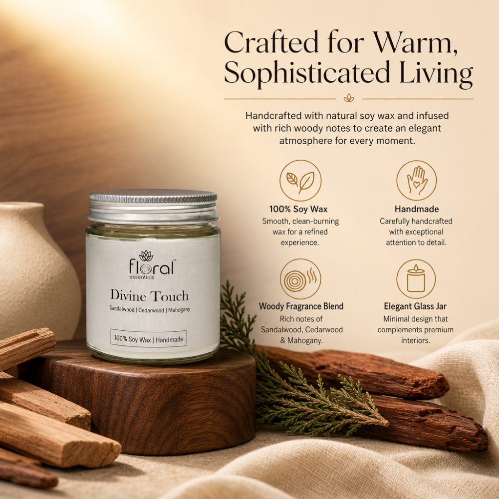 Floral Essentials Divine Touch Soy Wax Candle | 28 Hours Burn Time