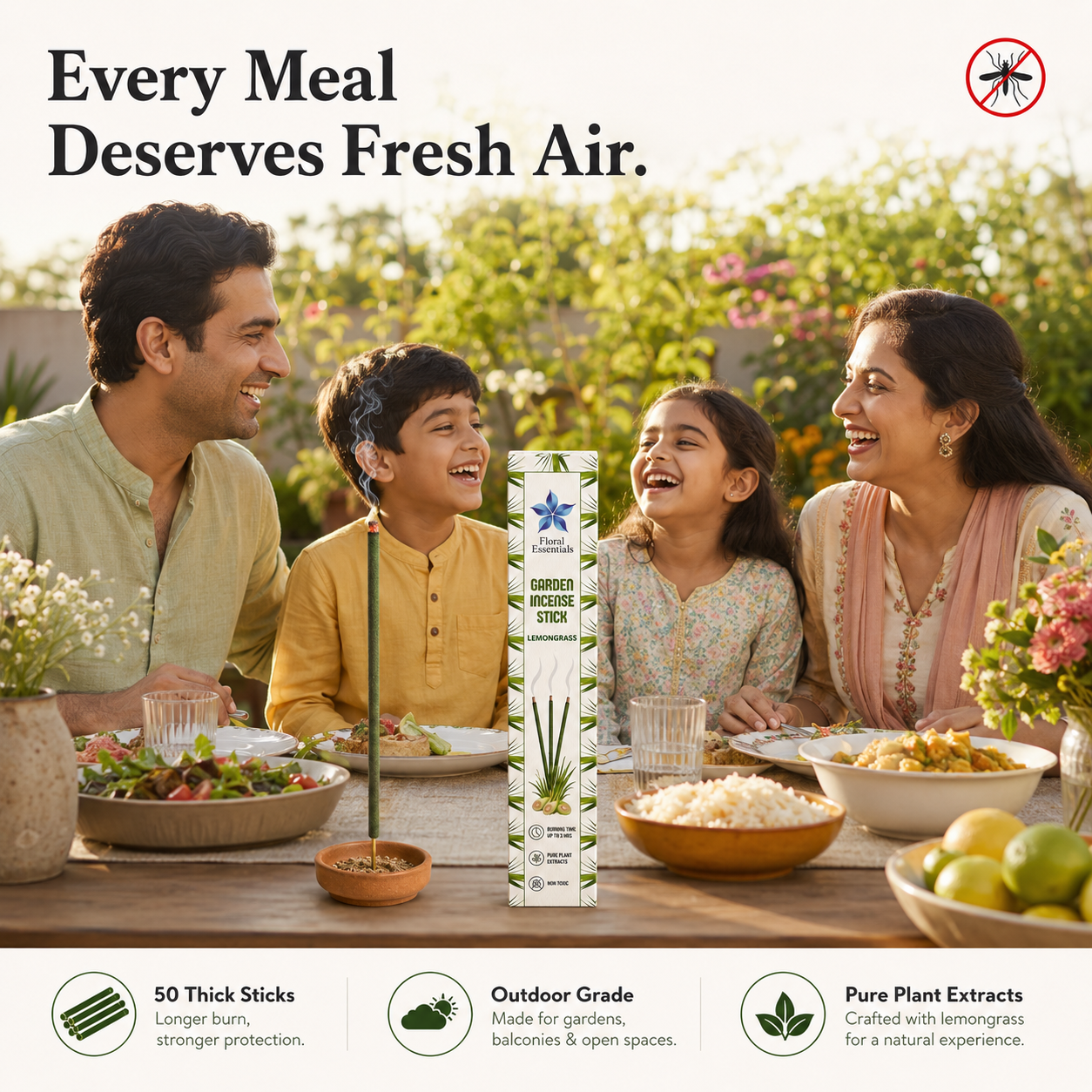 Floral Essentials Lemongrass Mosquito Repellent Incense Sticks | Herbal Outdoor Agarbatti