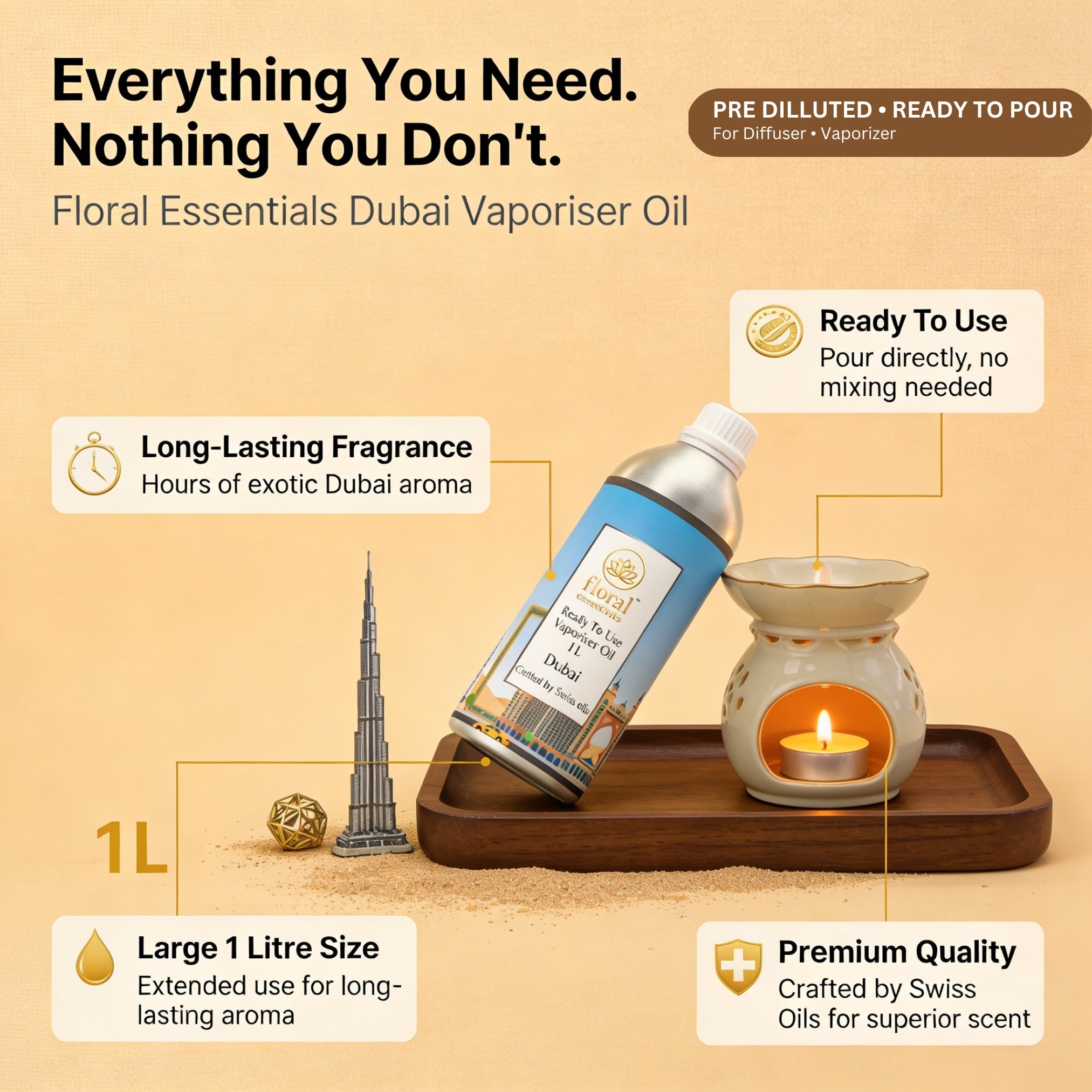 Floral Essentials Dubai Vaporiser Oil 1L | Ready to Use Aroma Oil