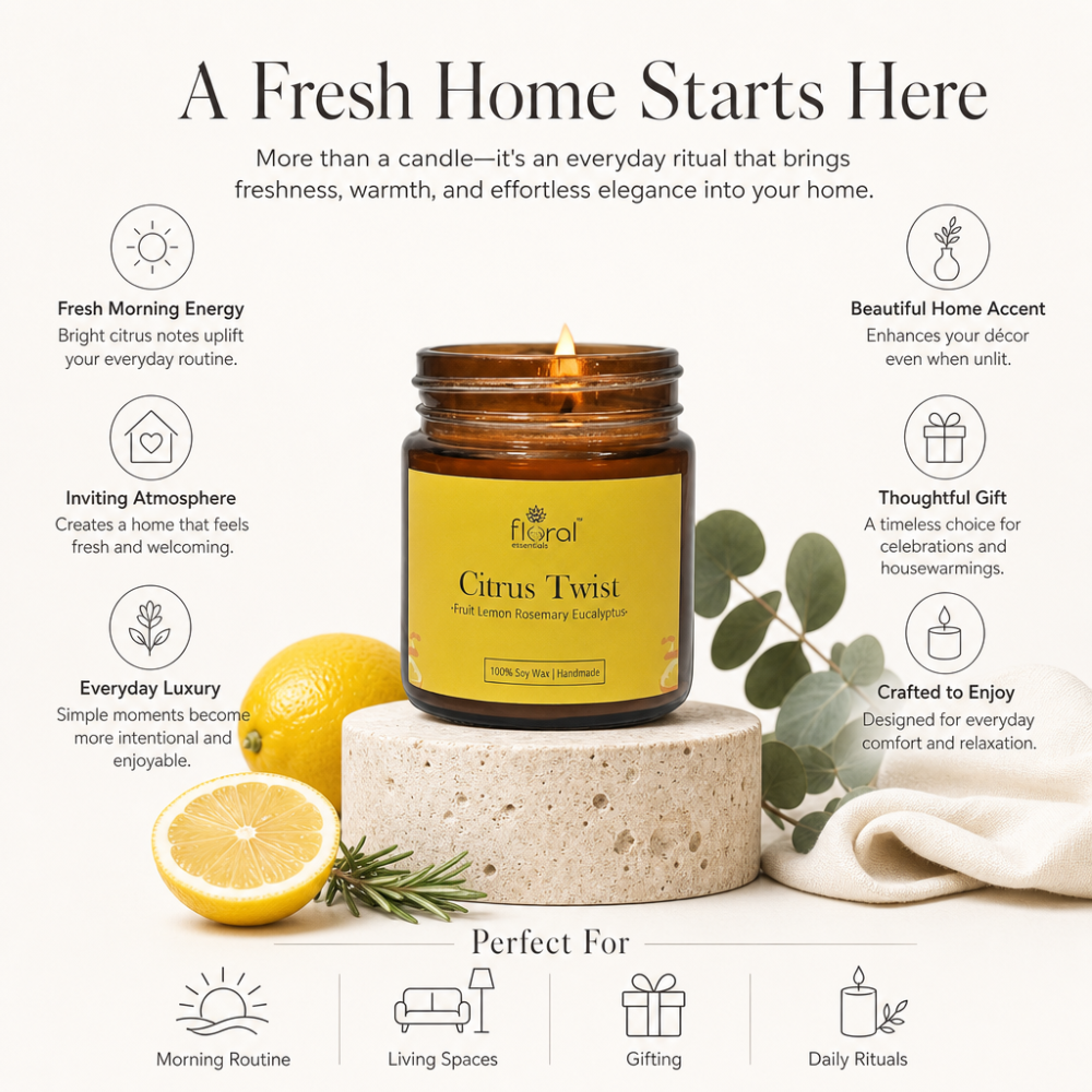 Floral Essentials Citrus Twist Soy Wax Candle | 24 Hours Burn Time
