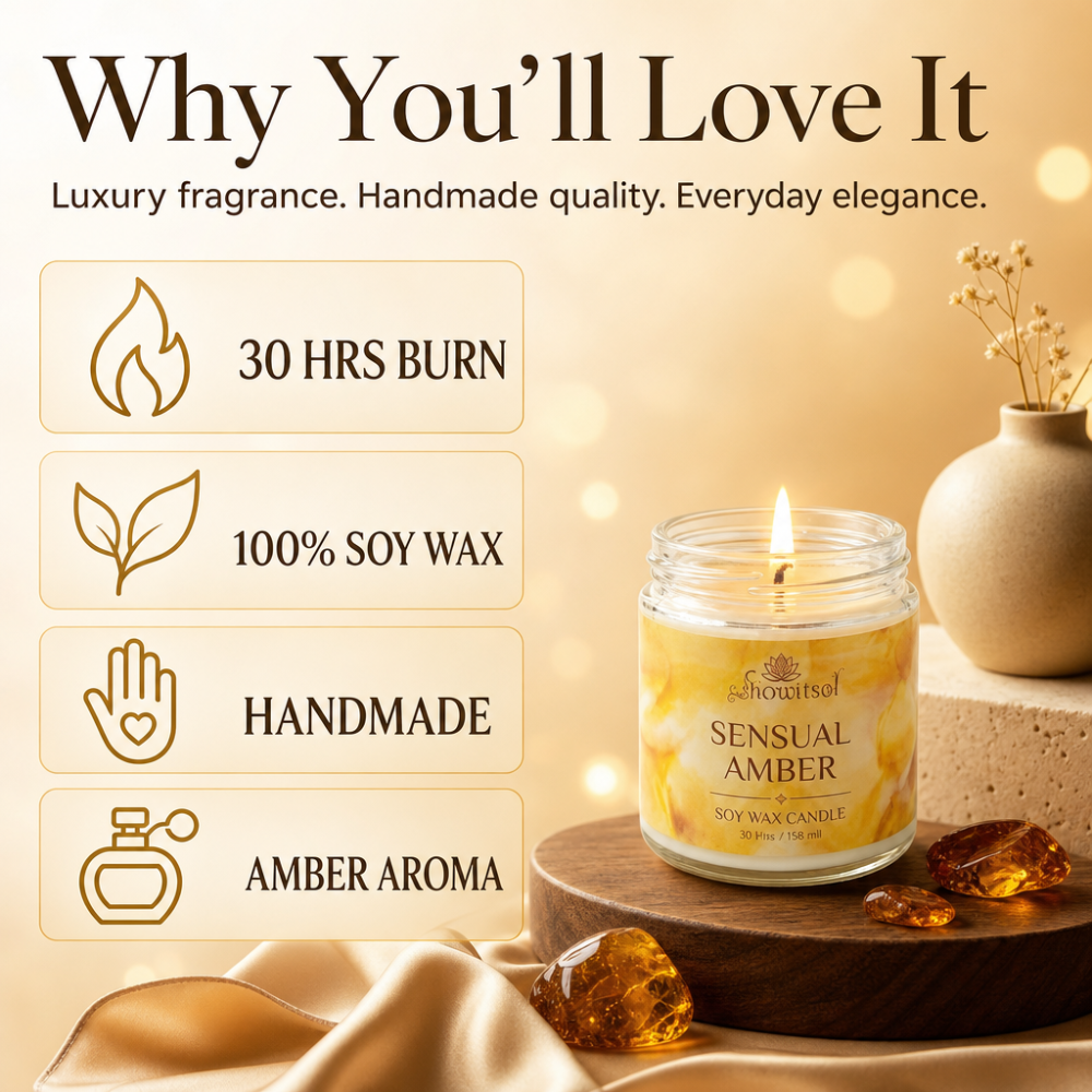 Floral Essentials Sensual Amber Soy Wax Candle | 28 Hours Burn Time
