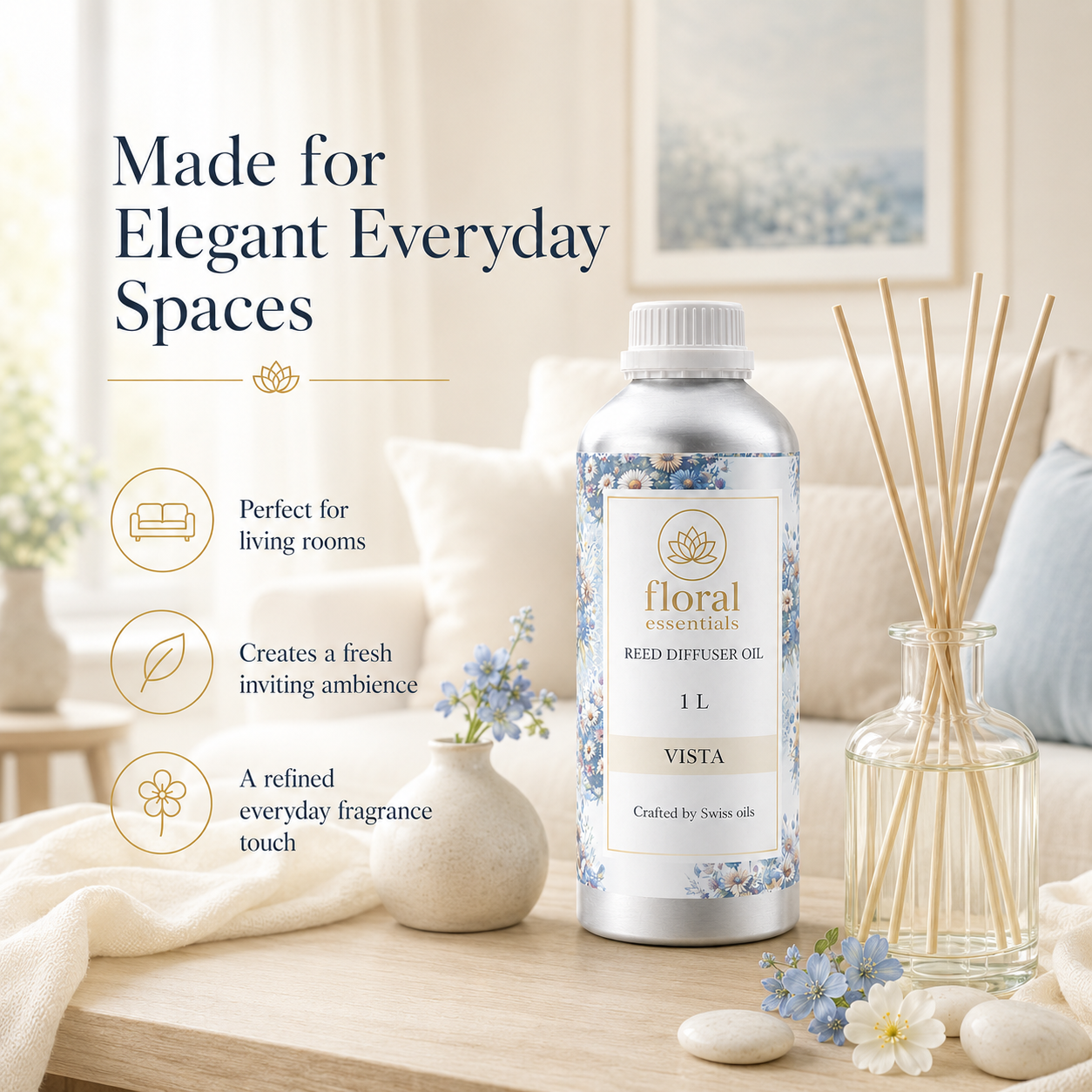 Floral Essentials Vista Reed Diffuser Oil 1L | Swiss Fragrance Oil