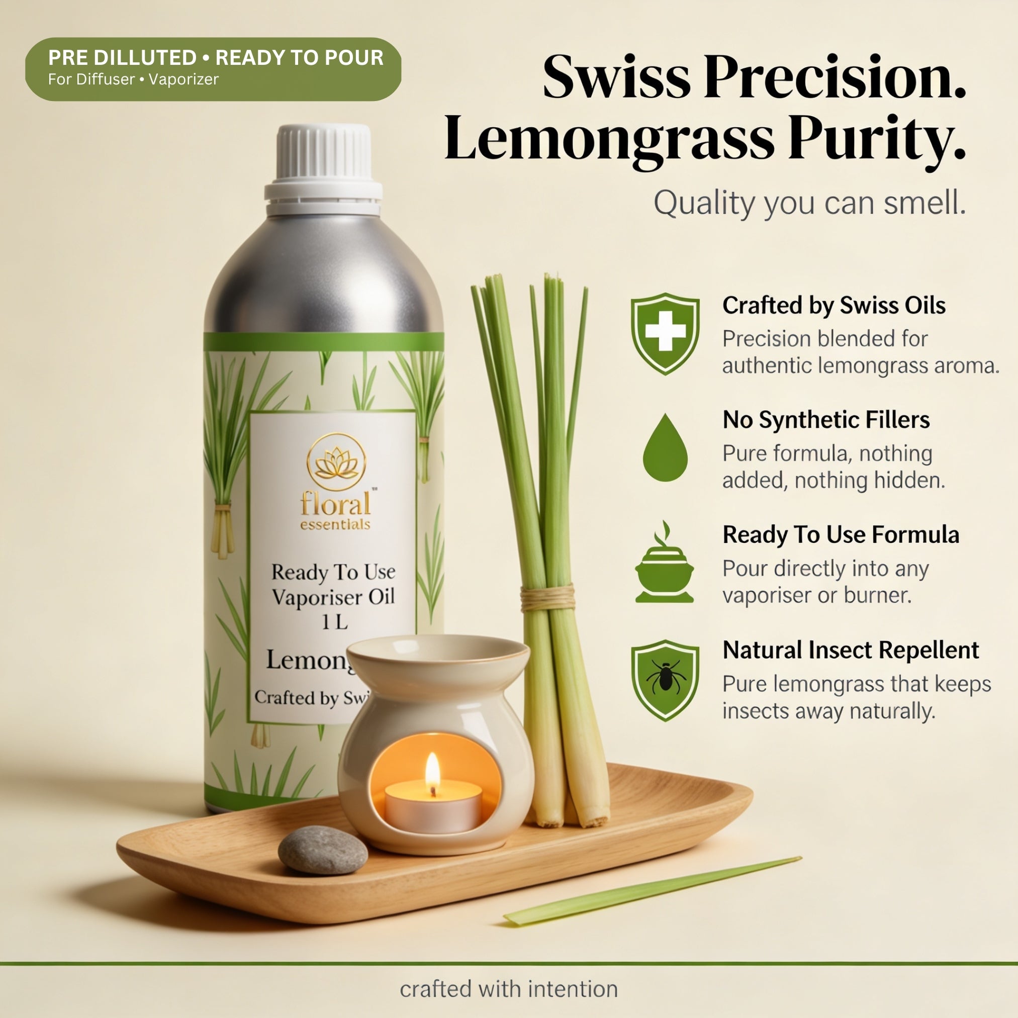Floral Essentials Lemongrass Vaporiser Oil 1L | Ready to Use Aroma Oil
