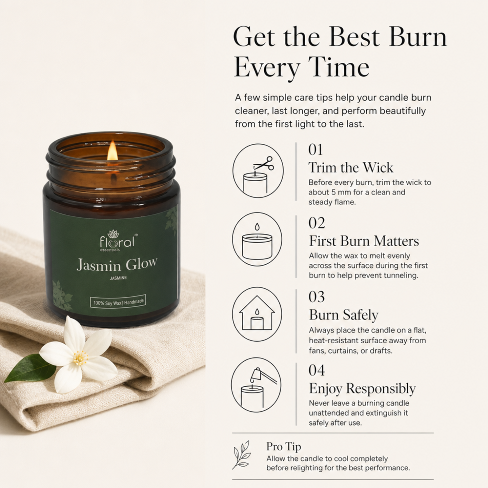 Floral Essentials Jasmine Glow Soy Wax Candle | 24 Hours Burn Time