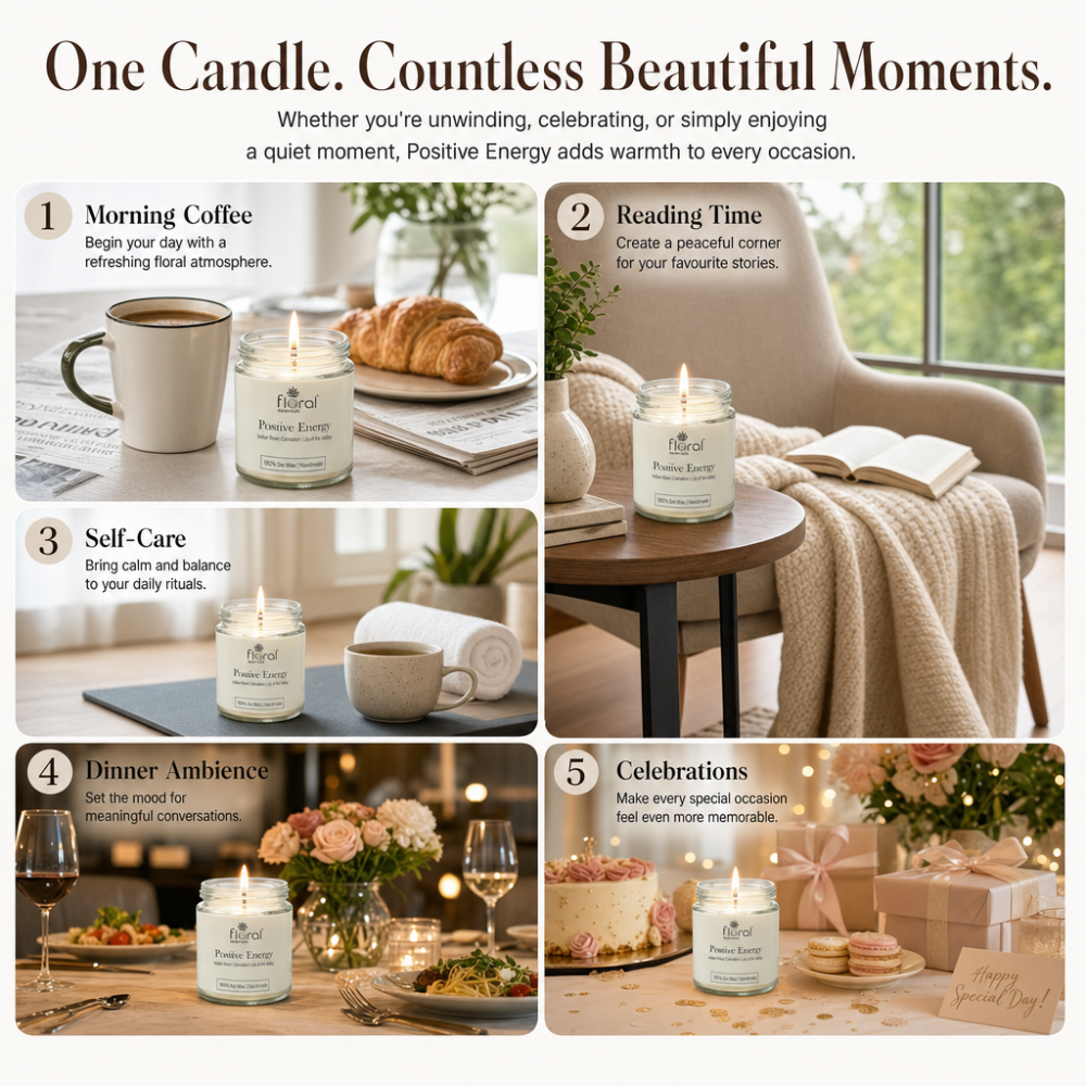 Floral Essentials Positive Energy Soy Wax Candle | Long Lasting Scented Candle