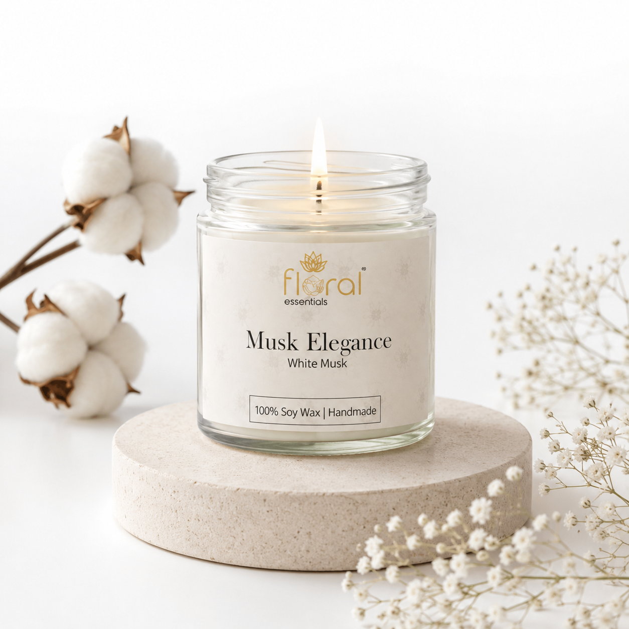Floral Essentials Musk Elegance Soy Wax Candle | 28 Hours Burn Time