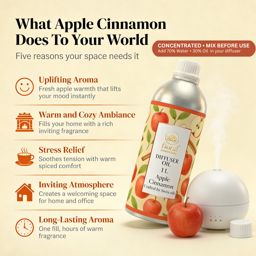 Floral Essentials Apple Cinnamon Diffuser Oil 1L | Warm Spiced Aroma Oil