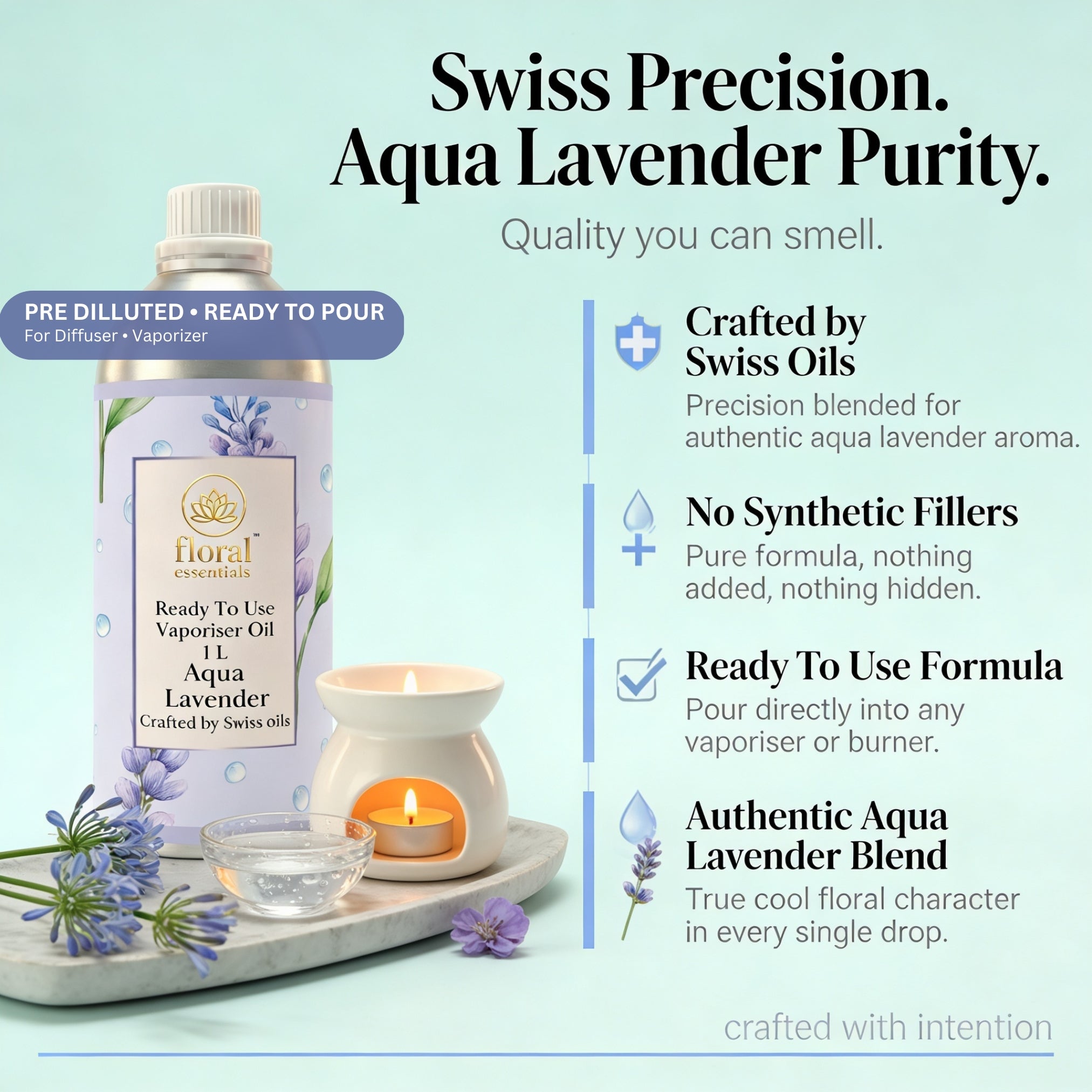 Floral Essentials Aqua Lavender Vaporiser Oil 1L | Ready to Use Aroma Oil