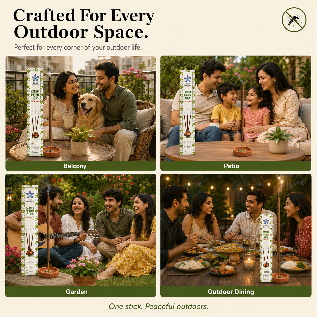 Floral Essentials Citronella Mosquito Repellent Agarbatti | Herbal Outdoor Incense Sticks