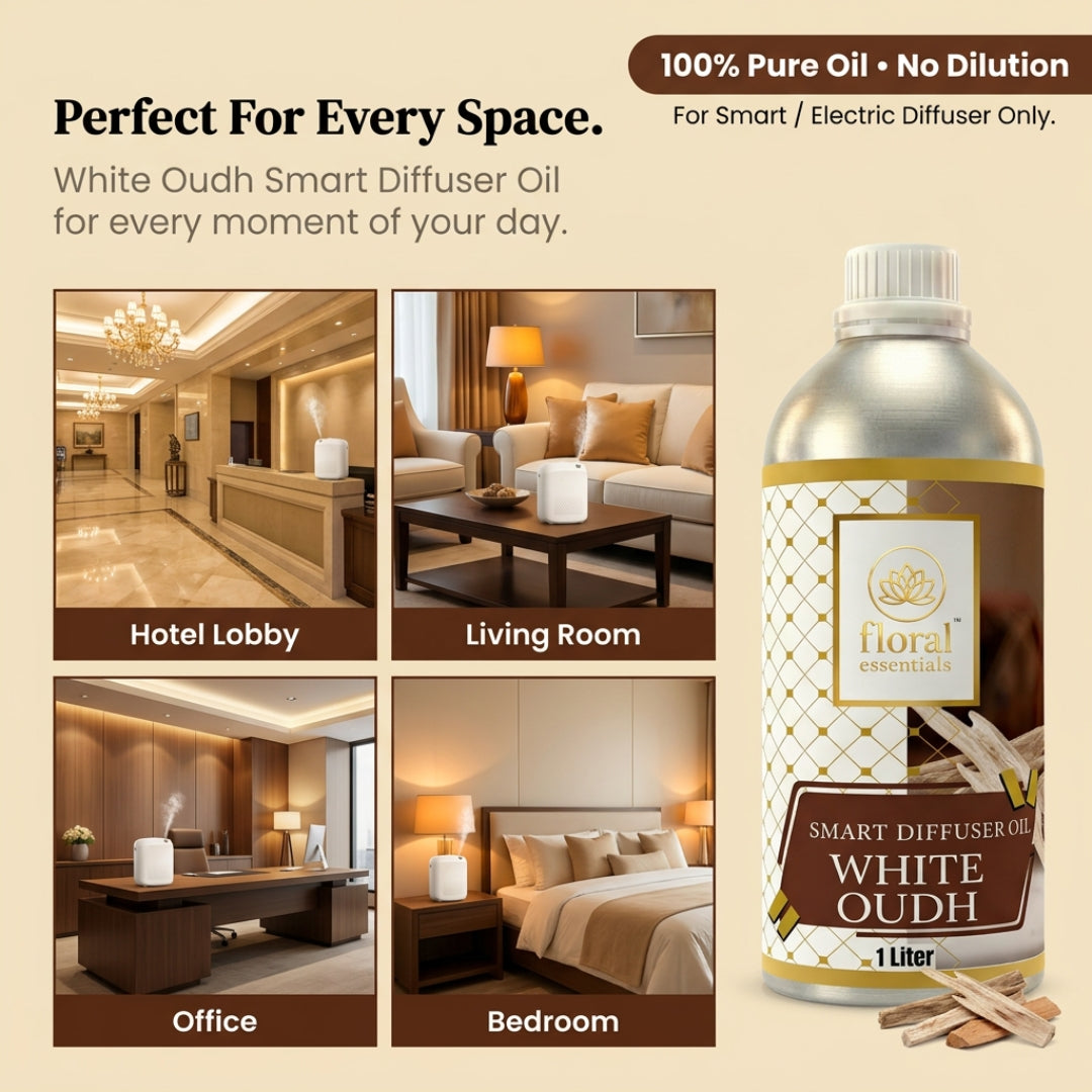 Floral Essentials White Oudh Smart Diffuser Oil 1L | Hotel Collection | Smart & Electric Diffuser Compatible