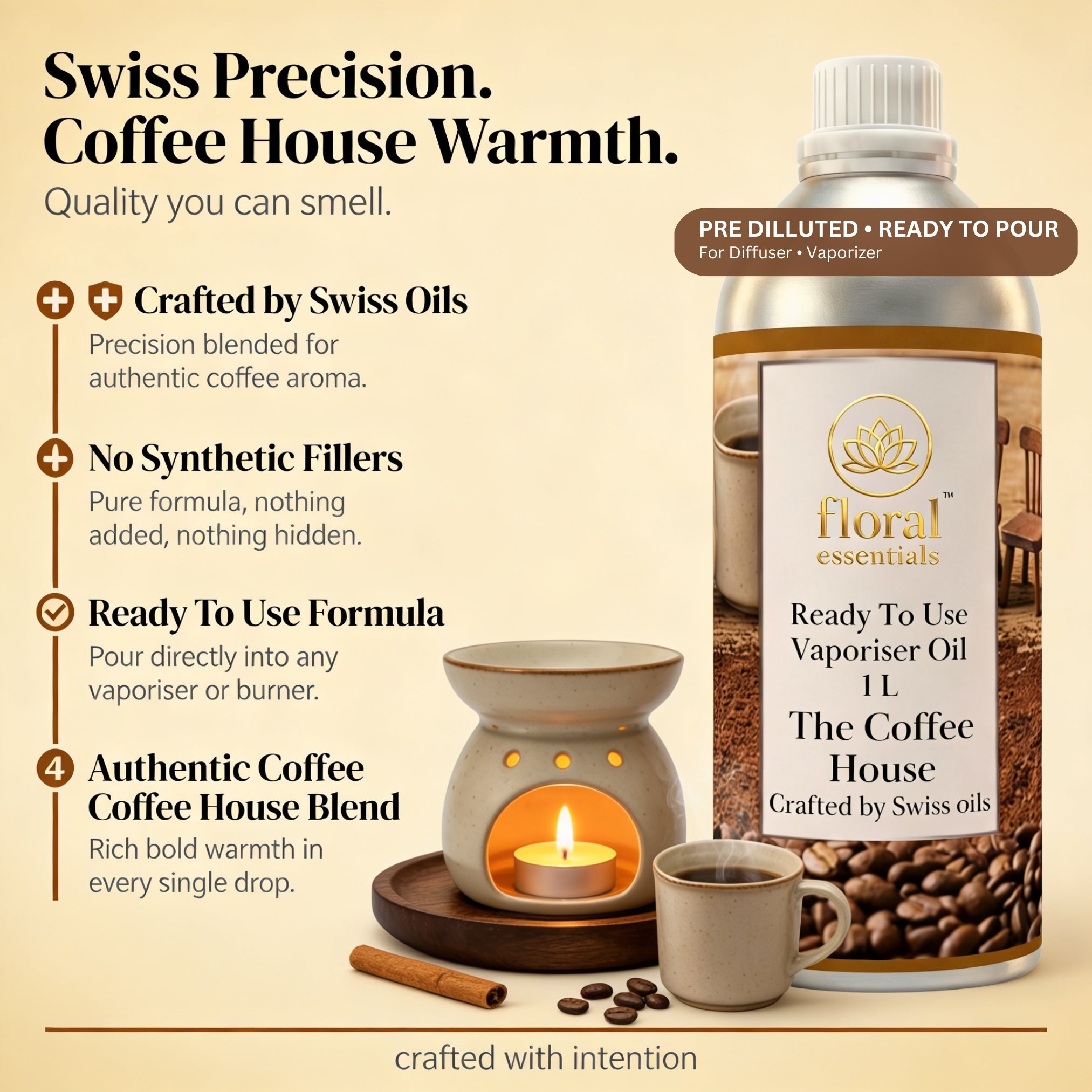 Floral Essentials Coffee House Vaporiser Oil 1L | Ready to Use Aroma Oil