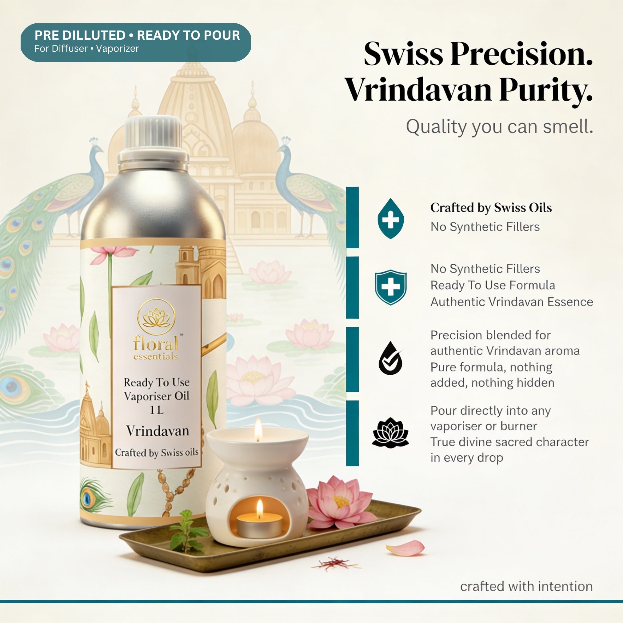 Floral Essentials Vrindavan Vaporiser Oil 1L | Ready to Use Aroma Oil