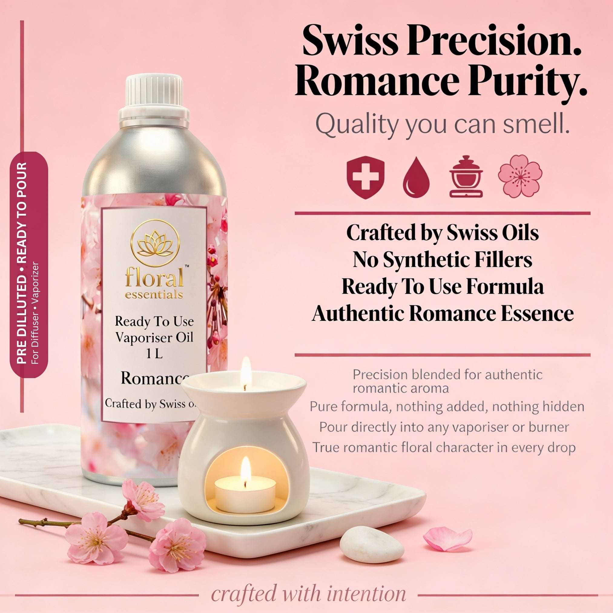 Floral Essentials Romance Vaporiser Oil 1L | Ready to Use Aroma Oil