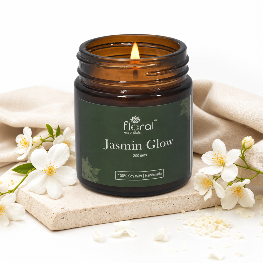Floral Essentials Jasmine Glow Soy Wax Candle | 24 Hours Burn Time