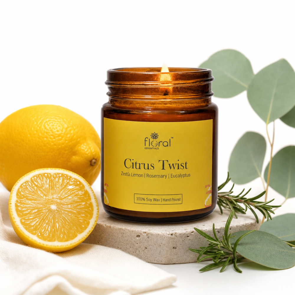 Floral Essentials Citrus Twist Soy Wax Candle | 24 Hours Burn Time