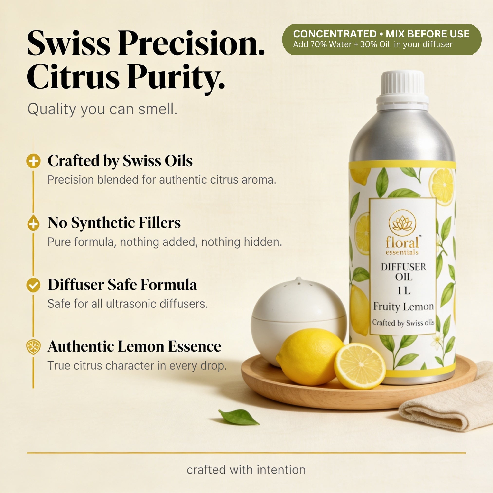 Floral Essentials Fruity Lemon Diffuser Oil 1L | Fresh Citrus Aroma Oil for Diffusers