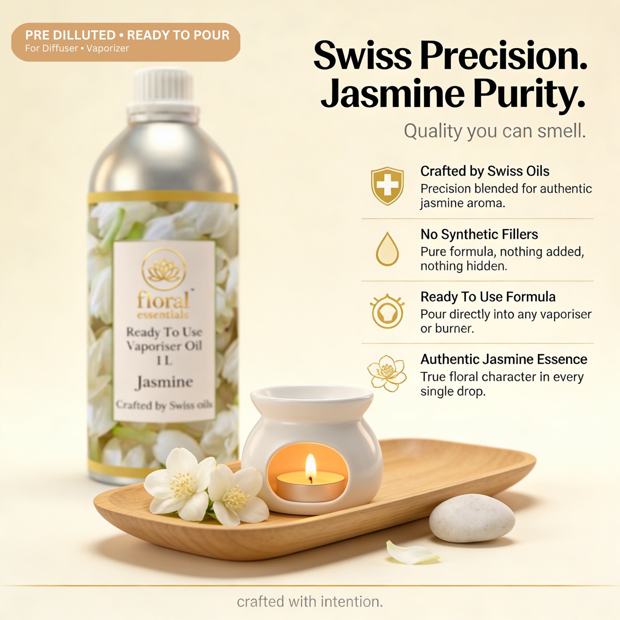 Floral Essentials Jasmine Vaporiser Oil 1L | Ready to Use Aroma Oil