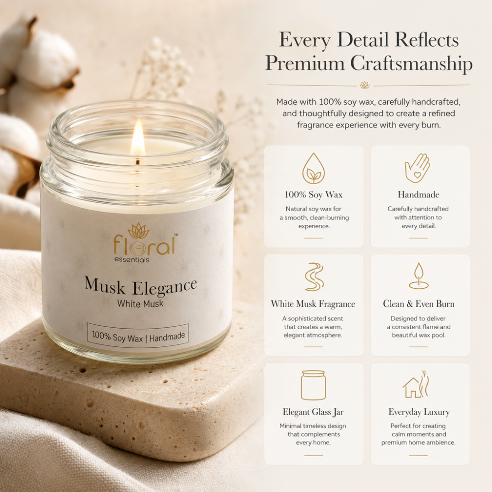 Floral Essentials Musk Elegance Soy Wax Candle | 28 Hours Burn Time